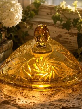 Vintage Hazel Atlas Amber Triangular Candy Dish Fairy Lamp